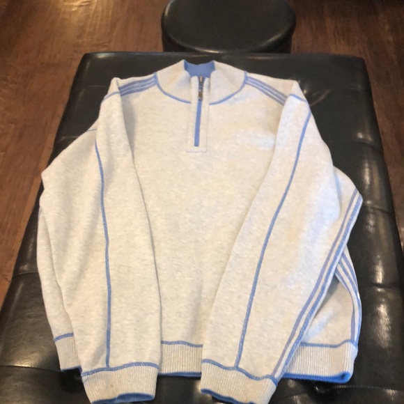 Tommy Bahama,L, beautiful light gray with blue detail pullover sweater - Picture 2 of 7